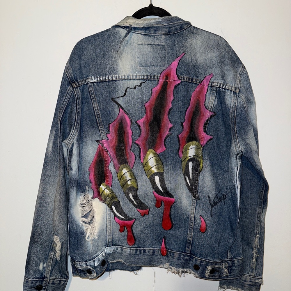 Hand painted Denim Jacket with Claw Design